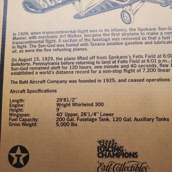 2001 TEXACO 1929 BUHL CA6 SESQUIPLANE SPOKANE SUN GOD COLLECTOR PLANE TOY BANK - Picture 14 of 16